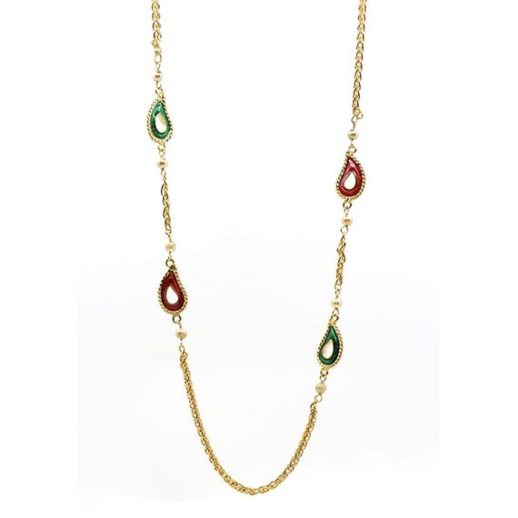 Kenneth Jay Lane jewels of india enamel pearl nec… - image 2