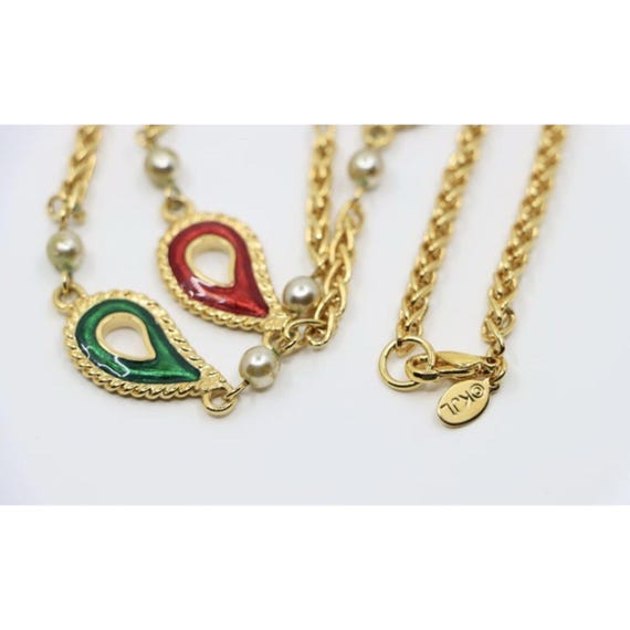 Kenneth Jay Lane jewels of india enamel pearl nec… - image 5