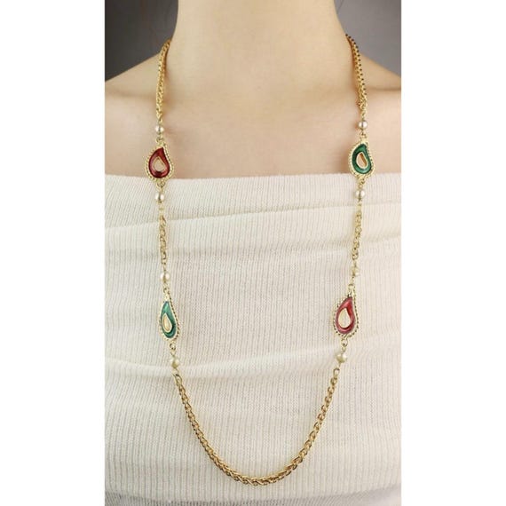 Kenneth Jay Lane jewels of india enamel pearl nec… - image 3