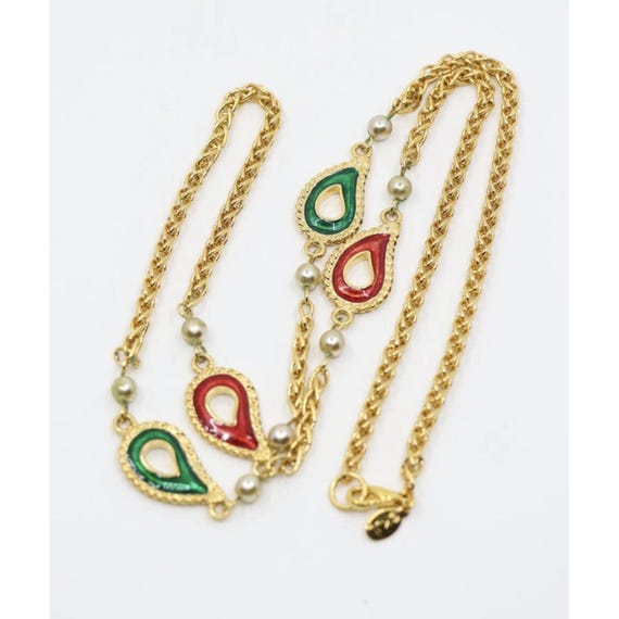 Kenneth Jay Lane jewels of india enamel pearl nec… - image 1