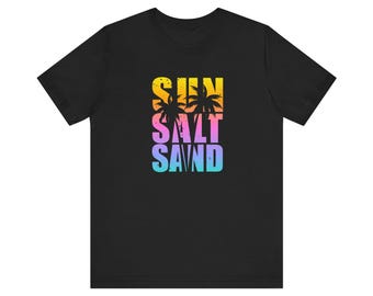 Sun Salt Sand T-Shirt | Tropical Palm Sunset Gradient Beach Typography