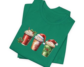 Christmas Coffees Short Sleeve Tee - Holiday Coffee Lover Shirt