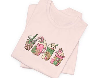 Pink Christmas Coffee Novelty t-shirt Unisex Jersey Short Sleeve