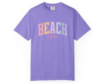 Beach Vibes T-shirt | Pastel Ombre Letters, Summer Coastal Graphic