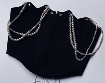 Corset with pearls/ Black corset / Corset