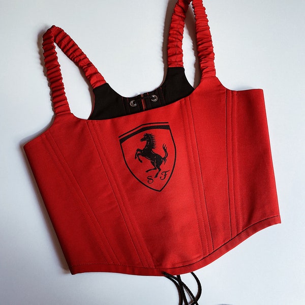 CORSET SPORT FERRARI / Upcycling corset from Polo/ Ferrari Shirt