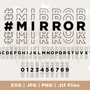 Fonte espelhada arquivos SVG, PNG e PDF, alfabeto completo, letras empilhadas, 300 dpi de alta qualidade, vetor de silhueta, download digital, fonte cricut