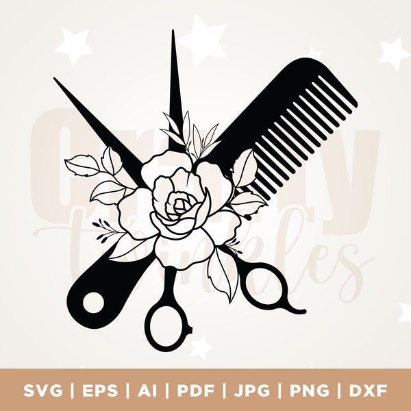 Cheveux Hustler Svg, Svg Salon de coiffure, coiffeur SVG, Floral ciseaux SVG, Cricut, couper fichier, Png, Pdf, numérique, coiffeur SVG, Silhouette