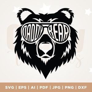 Papa ours SVG, papa ours avec des lunettes de soleil, papa SVG, père ours svg, papa ours couper fichier, Papa ours, Papa, papa ours, Silhouette, Cricut