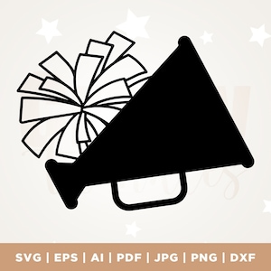Cheering svg, Cheerleading, Cheerleader Megaphone with Pom Pom, Cheer, Poms svg, Cut File, Cricut, Svg, sublimation, Sports Clipart