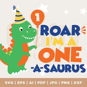 One-a-saurus SVG PNG カット ファイル、Dino 1 SVG、Dinosaur First Birthday デザイン ファイル、Dinosaur One Svg、シルエット、Cricut、カット ファイル、png、pdf