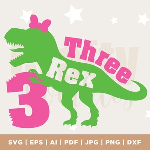 Mädchen Drei Rex Svg, 3. Geburtstag Svg, Mädchen T-Rex Svg, Dinosaurier Svg Dxf Eps Png, 3. Geburtstag Plotterdatei, Silhouette, Cricut