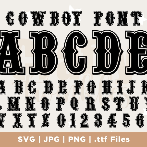 WESTERN FONT SVG, Western Alphabet Svg, Western Letters and Numbers Svg for Cricut, Cowboy Svg, cricut, png, sublimation