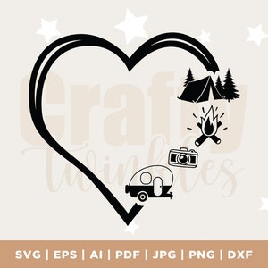 Camping Heart SVG, Love to Camp svg, arquivo de corte HTV, arquivo de corte de decalque de vinil, coração desenhado svg, arquivo de corte de estêncil de vinil, png, SVG, download digital