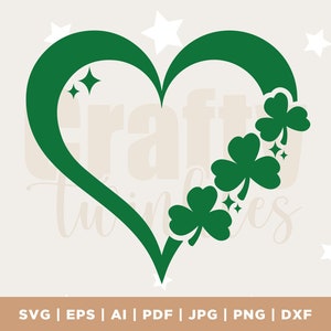 Shamrock Sparkly Heart SVG, PNG, JPG, Leaf Clover Love Lucky Sublimation Design Eps Dxf, Happy St. Patrick's Day, cut bestand, cameo, lucky png