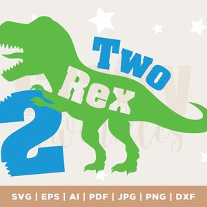 Dois Rex Svg, Svg de 2º aniversário, Svg de aniversário de dinossauro Dxf Eps Png, Arquivos de corte de segundo aniversário, Design de camisa T-Rex, Svg infantil, Silhueta