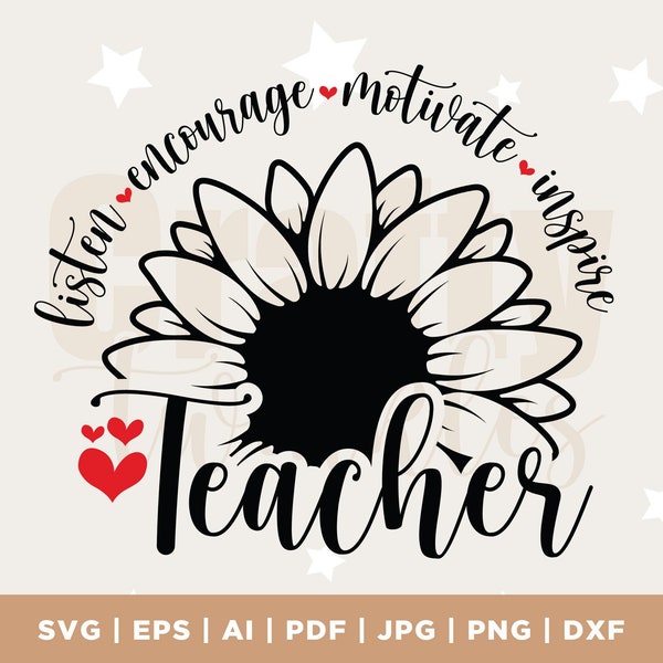 Teacher SVG, Teach Love Inspire, Motivate, Listen, Encourage Svg, Teacher Shirt Svg, Teacher Life Svg, Teacher Appreciation, Digital Files