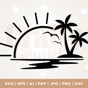 Palm Tree SVG, Tropical Vacation Beach Circle Frame, vinyl decal Design, Ocean Waves, Png, Svg, sublimation, Circle Monogram Frame, Cricut