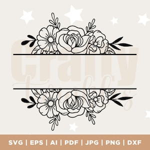 Split Floral Frame SVG, Floral Border SVG, Split Flower Monogram Svg, Wedding Border Svg, Split Name Frame SVG, Flower Cut file