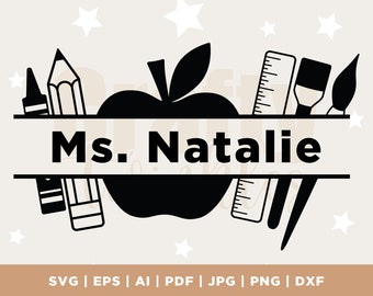 Teacher Split Monogram SVG, School Supplies Cut File (Digital Download)