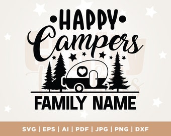 Happy Campers SVG, Camping svg, Outdoor svg, Adventure svg, Camp Flag svg, Camp Bucket svg, Camper Svg, Cut Files, Silhouet, Cricut