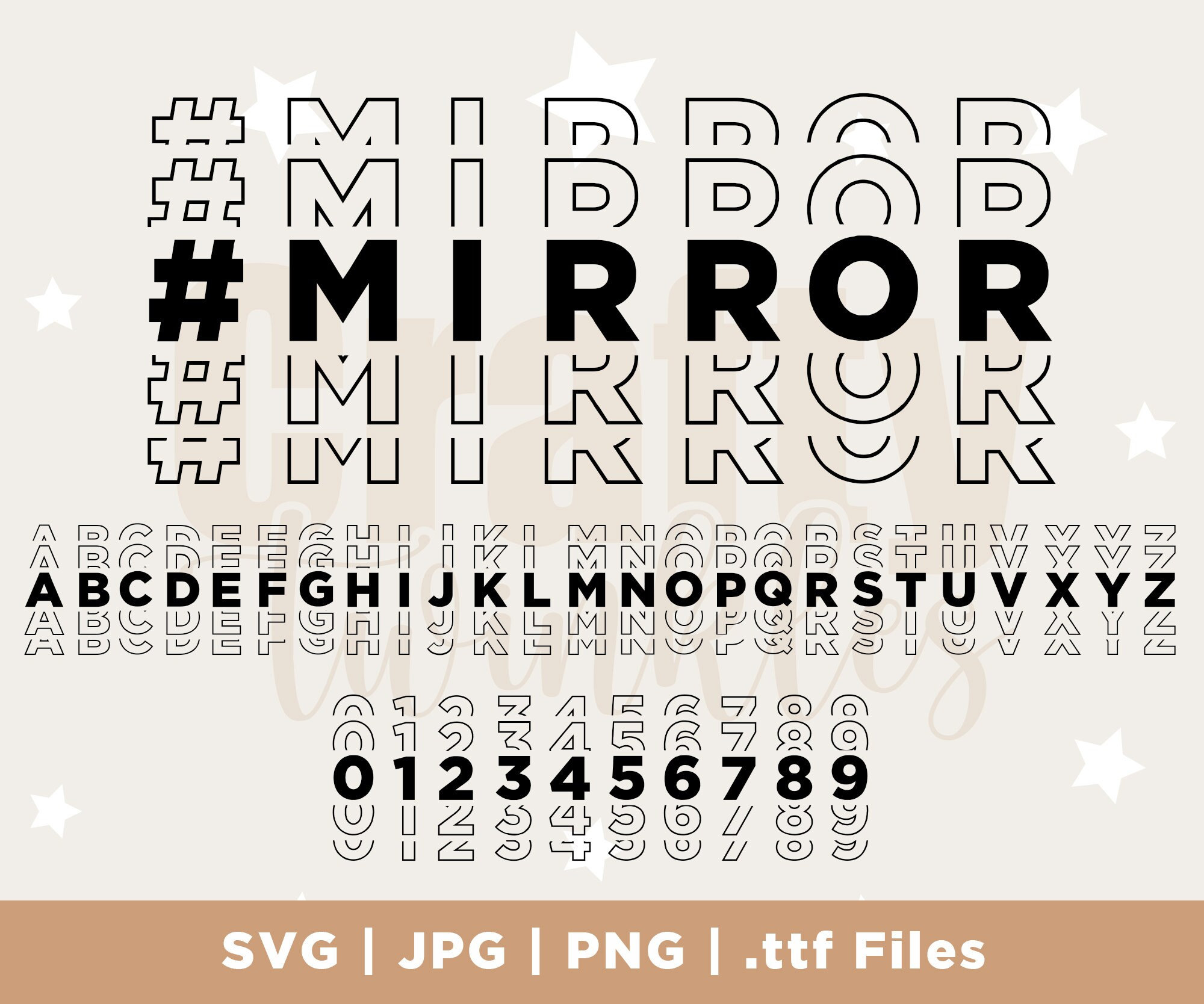 Mirror Font SVG, PNG and Pdf files, Full Alphabet, Stacked Letters, 300dpi High Quality, Silhouette Vector, Digital Download, cricut font