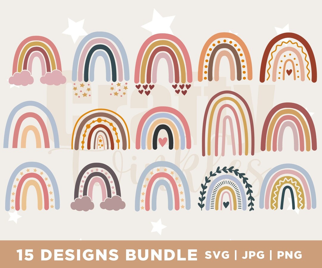 Rainbow Svg, Boho Svg, Rainbow Clipart, BOHO RAINBOW Svg Bundle ...