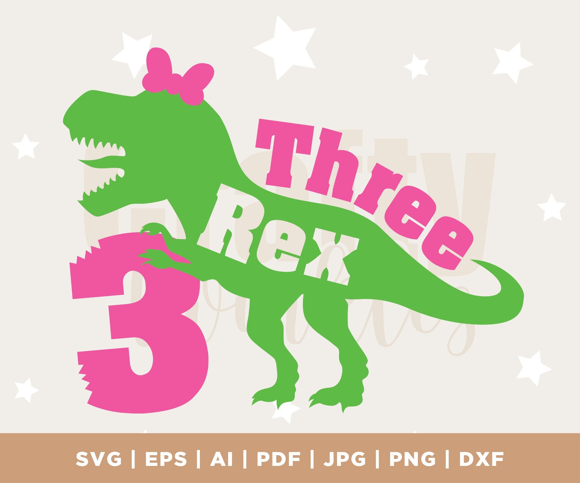 Girl Three Rex Svg, 3rd Birthday Svg, Girls T-Rex Svg, Dinosaur Birthday Svg Dxf Eps Png, Third Birthday Cut Files, Kids, Silhouette, Cricut