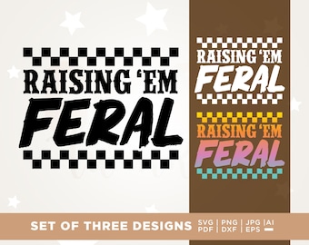 Rarising 'Em Feral svg, wilde Kinder png, Mama Png, karierte Png, Cricut, SVG für Mütter, Retro-Designs png, Sublimation, Mama svg, lustige Mama svg