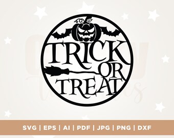 Halloween Trick or Treat Sign svg, Halloween Door Hanger svg, Cricut, Png, Svg, sublimation, Halloween Sign svg, Halloween Round sign svg