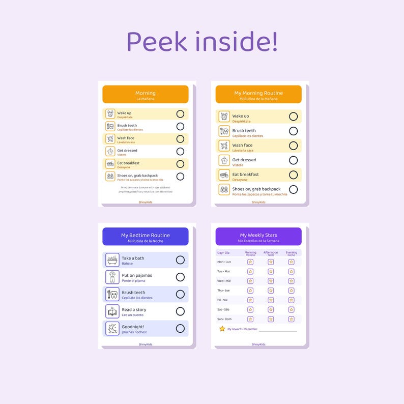 Daily Routine Chart for Kids | Spanish-english Bilingual Visual ...
