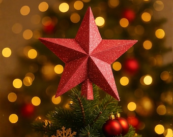 3-D roter Glitzer-Stern Weihnachtsbaumspitze (Instant Download)