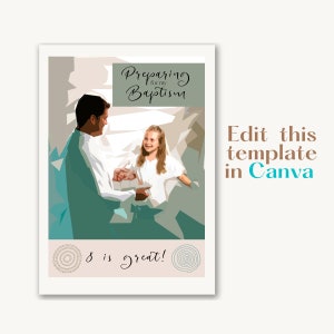 May include: A digital illustration of a man and a girl in a light blue and green color scheme. The text "Preparing for my Baptism" is at the top of the image. The text "8 is Great!" is at the bottom of the image.
