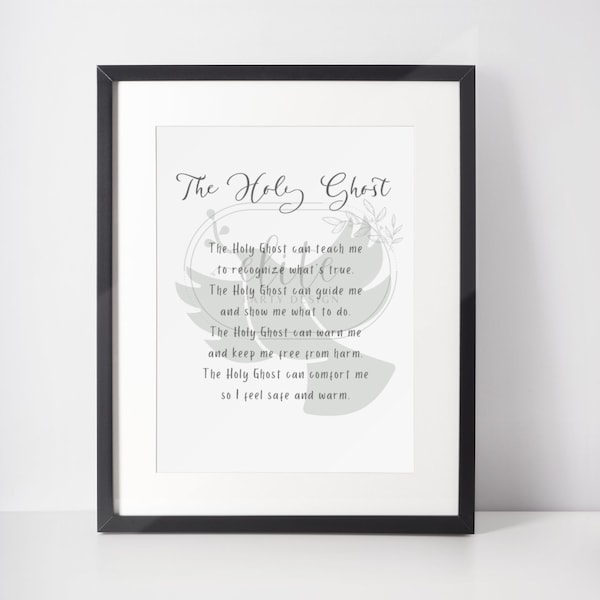 LDS print, Holy Ghost poem, lds child baptism gift, baptism gift,