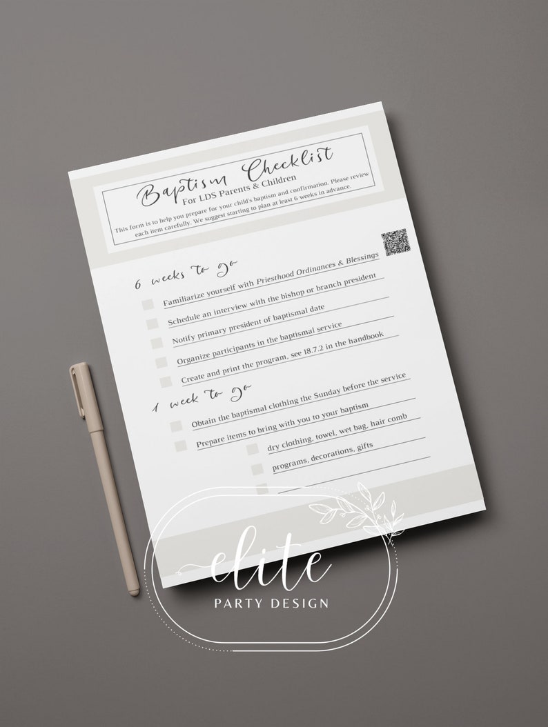 LDS Baptism Check List, Digital Download, LDS Baptism, Baptism