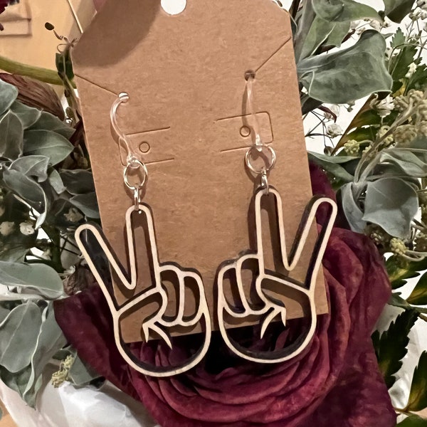 Peace Sign Earrings, Wood Peace Earrings, Hypoallergenic Peace Earrings