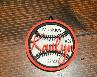 Custom Baseball/Softball Ornament, Wood Baseball/Softball Ornament, Sports Name Ornament