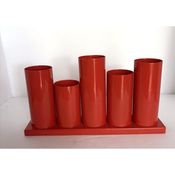 Vintage Orange Metal Desk Organizer Perfect Pitch by Land of Nod MCM Pen Caddy