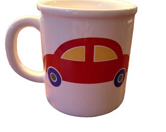 Vintage Marimekko Pfaltzgraff 1980's USA Toy Red Car Coffee Mug 2 Sided