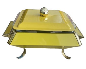 VTG Anchor Hocking Fire King Atomic Gold Yellow Chafing Dish/Carrier w/candle