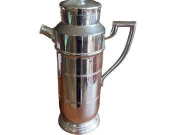Vintage MCM Art Deco Chrome Charger Cocktail Pitcher Barware Martini Shaker