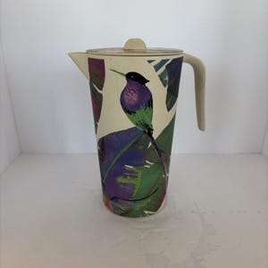 Bamboo Tropical Bird Pitcher Anthropologie style Tropical Summer Tiki Colorful image 2