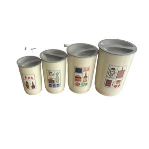 Juego de botes de plástico apilables vintage, color verde, estilo retro de los años 70, juego de 4 con tapas, 8 piezas.