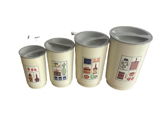 Juego de botes de plástico apilables vintage, color verde, estilo retro de los años 70, juego de 4 con tapas, 8 piezas.