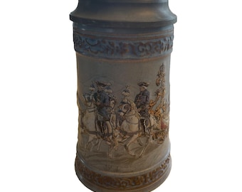 GERZ Lidded Beer Stein KING LUDWIG on Horse Drawn Sleigh West Germany