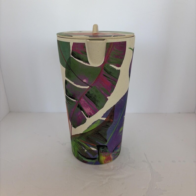 Bamboo Tropical Bird Pitcher Anthropologie style Tropical Summer Tiki Colorful image 3