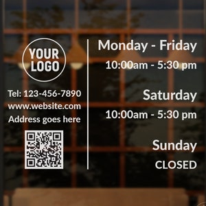 Store Hours Decal - Hours of Operation Sticker - Business Hours Decal - Custom Storefront Open & Closed Sign - Shop Hours Window Graphic