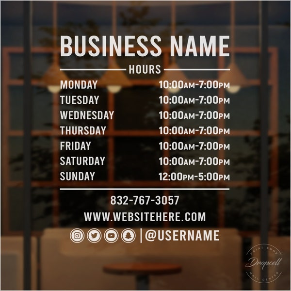 Store Hours Decal - Hours of Operation Sticker - Business Hours Decal - Custom Storefront Open & Closed Sign - Shop Hours - Window Graphics