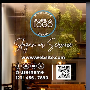 Personalized Business Window Decal - with QR Code - Custom Vinyl - Storefront Sign