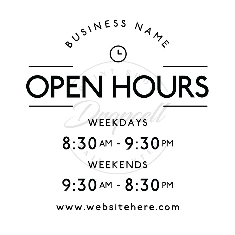Hours Decal Custom Business Hours Decals Store Hours Vinyl Etsy